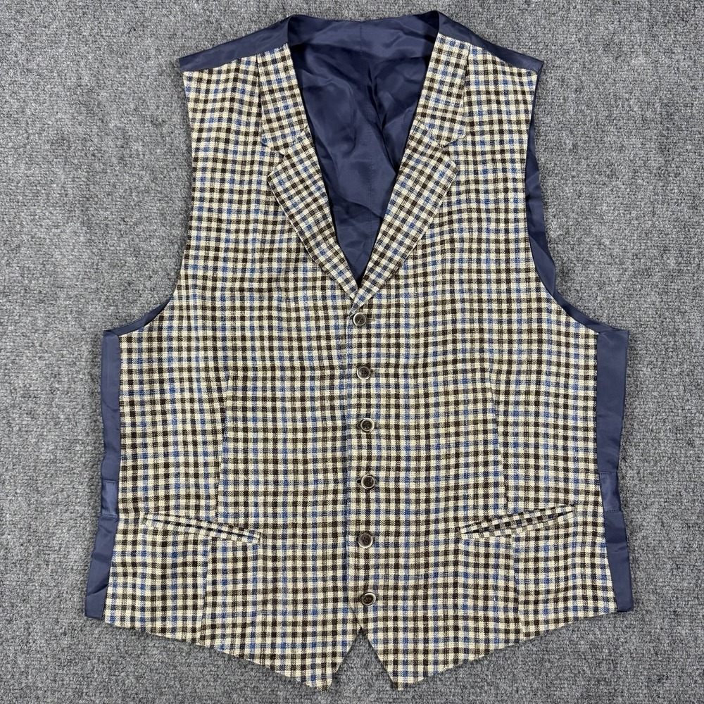 Suitsupply Vest Mens 46R Check Silk Linen Wool Waistcoat Ethomas Capetown